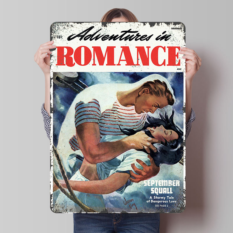 Retro Gaming At - Póster de metal ADVENTURES IN ROMANCE,