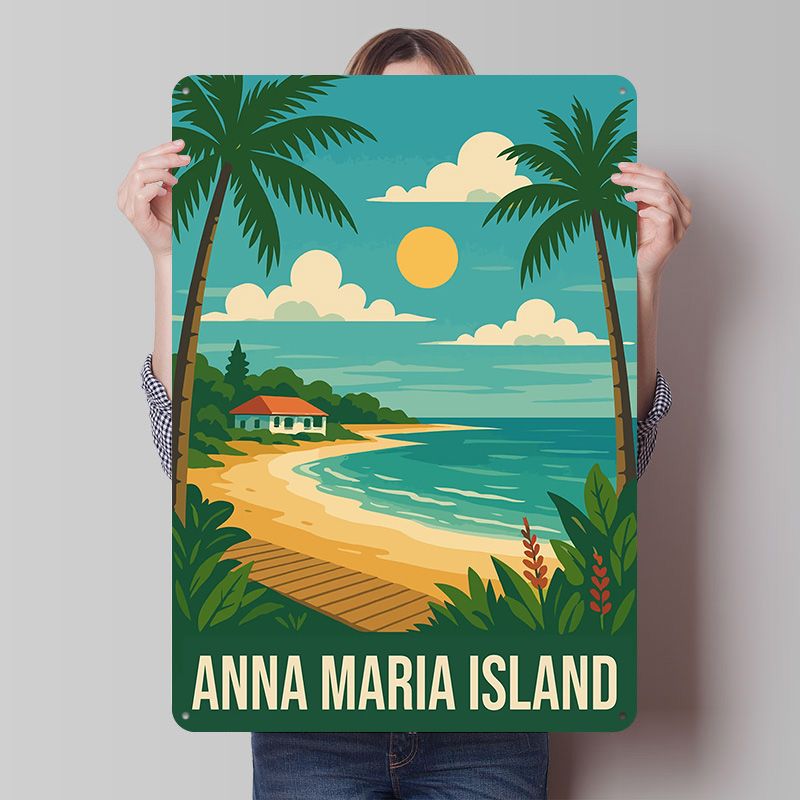 Retro Gaming Island - Póster Metálico de Viaje a la