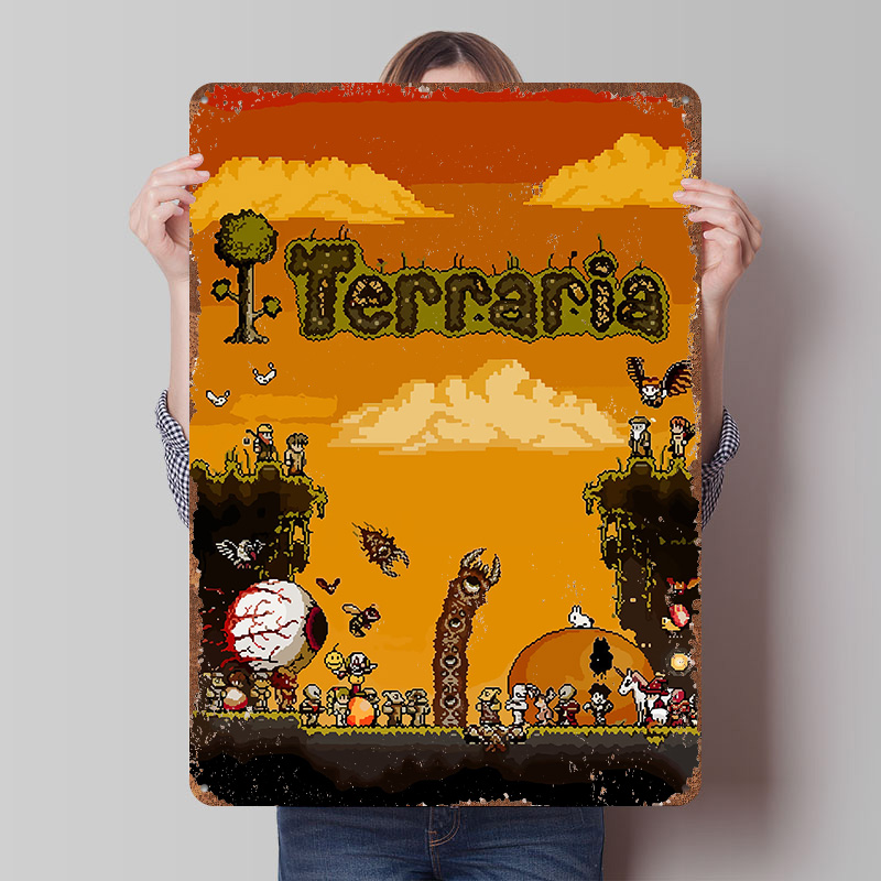 Retro Gaming At - Póster Impreso del Juego Terraria Pixel