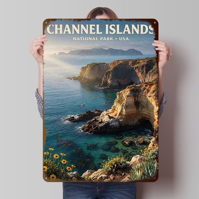 Retro Gaming Island - Póster Metálico del Parque Nacional de