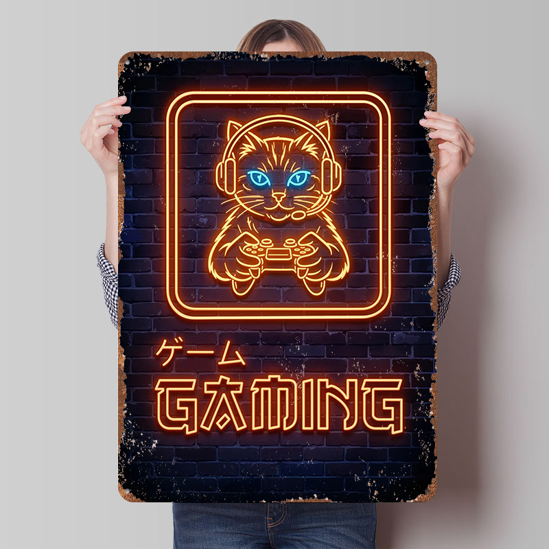 Retro Gaming At - Póster con Diseño de Gato Gamer