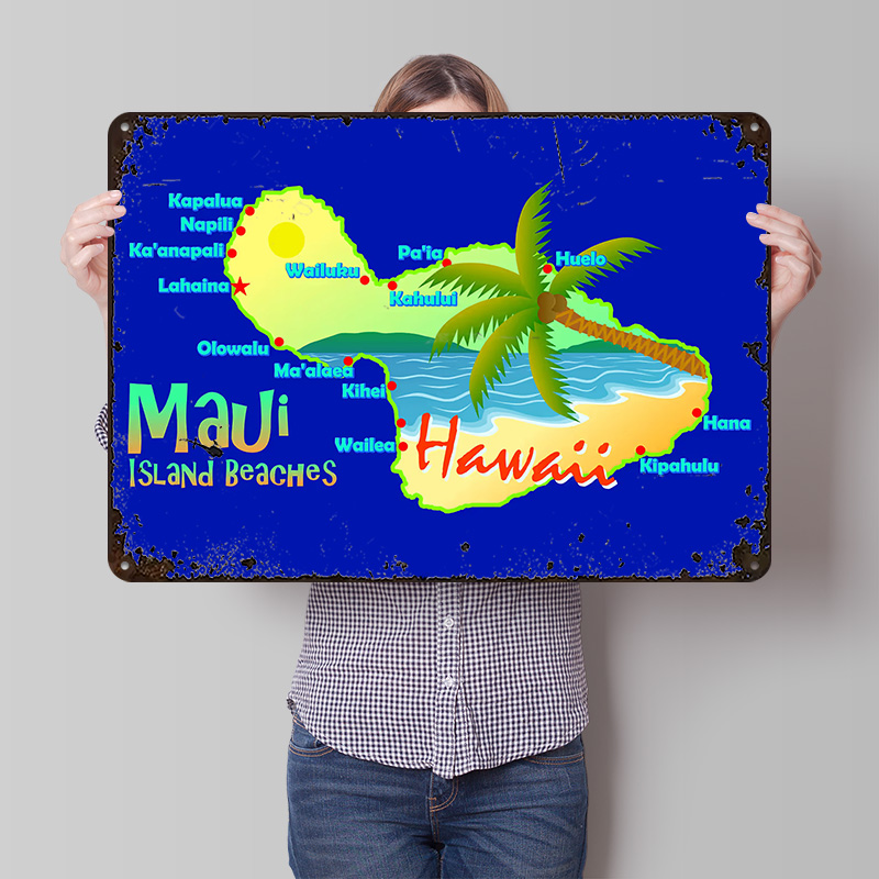 Retro Gaming Island - Mapa de Playas de Maui, Hawái,