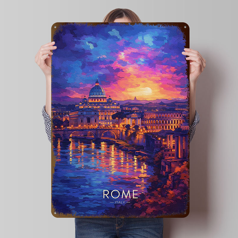 Retro Gaming At - Póster de metal con paisaje urbano